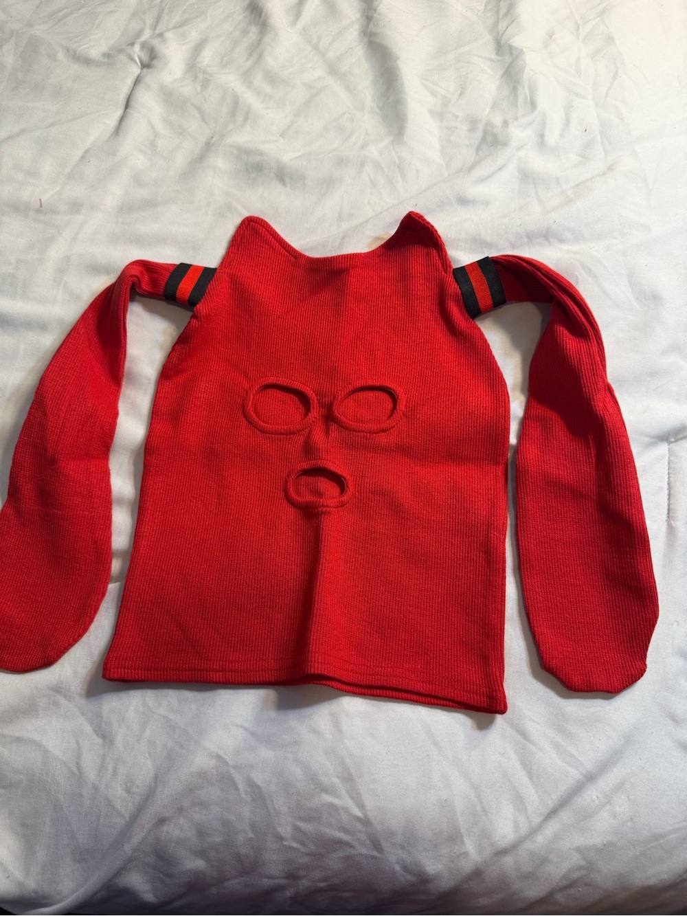Kids Red Knit Face Mask Cover with Triple Openings